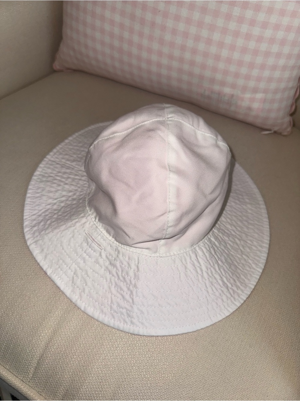 White and Pink Reversible Baby Sun Hat with Strap (0-6M)
